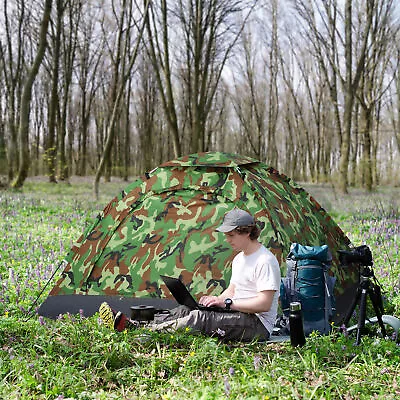 2 Person Camping Tent Camouflage Tent W/ Zipped Doors Handy Bag • £23.99