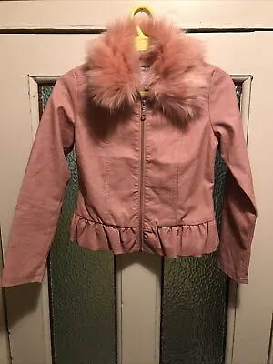 £12 • Buy MONSOON Immaculate Leather Dusky Pink Jacket With Detachable Collar Age 11-12