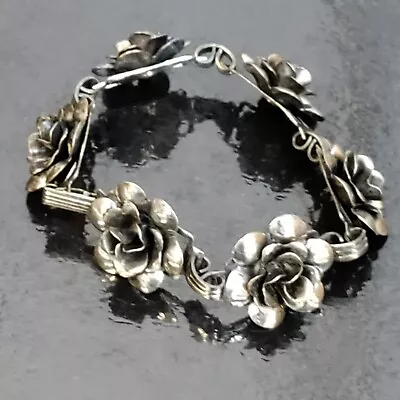 Vintage Sterling Silver Rose Link Bracelet ~ 6  -15.8 Grams • $34