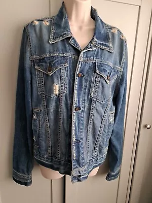 Destressed Frayed Earl Jeans Usa Denim Jacket Used Good Clean Condition Size M • £8