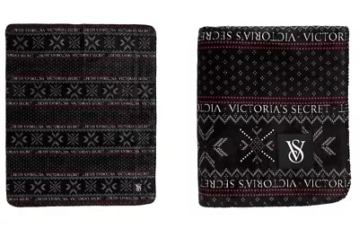 Victorias Secret Plush Sherpa Cozy Fleece Throw Blanket Black Fair Isle 2023 • $27