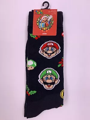 $9.99 • Buy Super Mario Luigi Star UGLY SWEATER Christmas Men’s Crew Socks Size 10-13 NWT