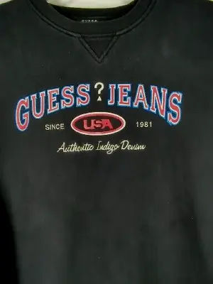 Guess Jeans USA Spellout Crewneck Pullover Sweatshirt Size L Black Vintage 90's • $26.99