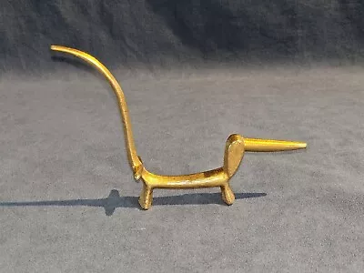 Vintage Brass Sculpture Of Wiener Dog Dachshund  Ring Holder Tan • $25.49