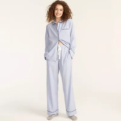 J. Crew Womens End On End Cotton Long Sleeve Pajama Set Hydrangea Blue S • $42.49