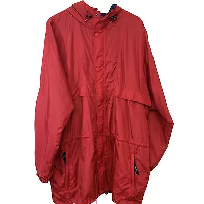 Eddie Bauer Ebtek Nylon Windbreaker Jacket Men XL Red Hood Pockets Zip Snap Vent • $29.99