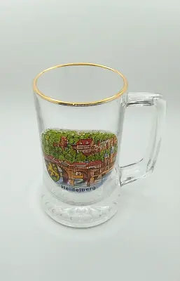 Vintage German Beer Glass Gold Rim Hand Made 4 1/2  Tall Heidelberg Germany • $34.95