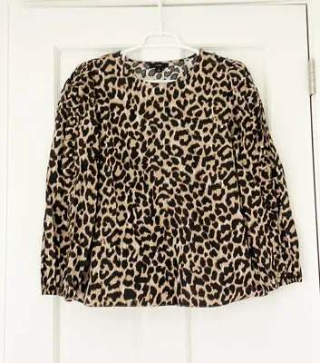 NWT J.CREW Shirt Size S Leopard Print Ruffle Sleeve Longsleeve Top Blouse Animal • $18