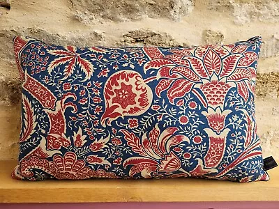 Liberty William Morris Indian Red Linen & Navy Velvet Fabric Art Cushion Cover B • £29.50