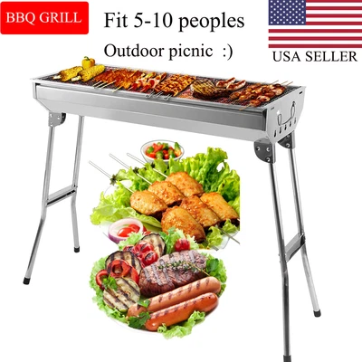 $37.99 • Buy Folding BBQ Grill Charcoal Stove Shish Kabob Stainless Steel Picnic Cooker US