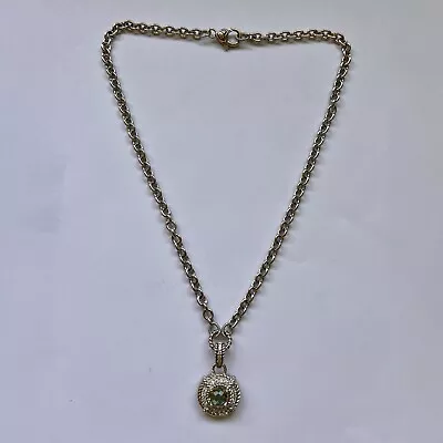 Judith Ripka Round Pale Green Quartz & Diamonique Sterling Silver Necklace • $95