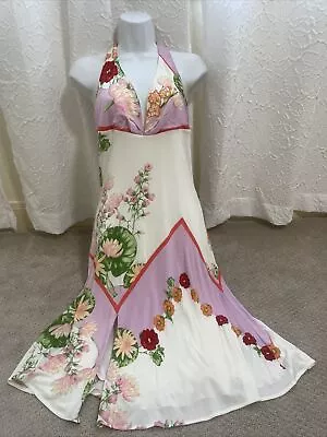 Early 2000-s  Vintage Versace Lotus Print Mini Dress Size 42 6 8 Floral Halter • $699.99
