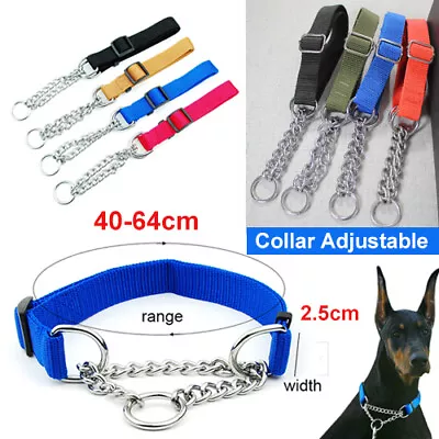 Adjustable Dog Collar Half Semi Choke Choker Check Chain Nylon Training Trainer • £6.69