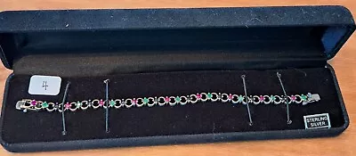 Vintage Beautiful Sterling 7-1/4 Ruby Emerald & Saphire Tennis Bracelet • $22