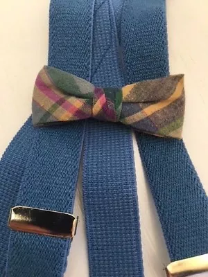 New Toddler Boys Royal Madras Plaid Bow Tie/royal Suspender Set /usa Made • $4.25