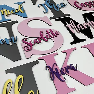 Personalised Painted Wooden Letter With Script Name - ANY NAME/COLOUR WALL SIGN • £4.50