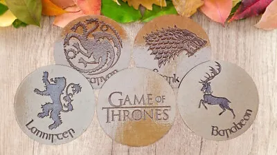 Game Of Thrones Wooden Coasters - House Sigil Designs - Engraved -Christmas Gift • £6.45