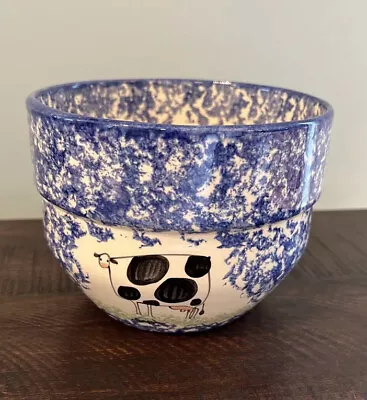 Molly Dallas BLUE SPATTERWARE SPONGEWARE 5” Tall Mixing Bowl Cow • $19