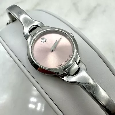 Movado KARA Pink Dial Stainless Steel Bangle Watch 84 A1 1846 - NEW BATTERY • $124.99