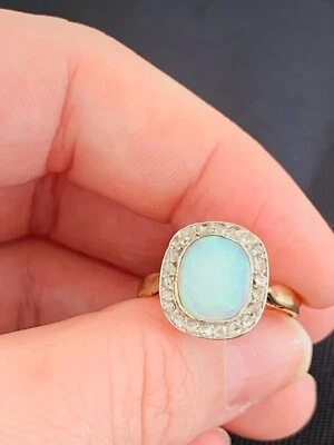 $164.77 • Buy 18ct Gold Diamond Natural Opal Cluster Ring Art Deco 1920s
