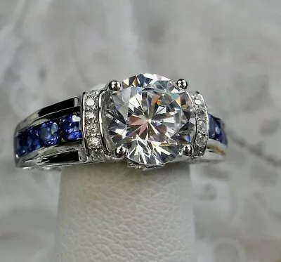 3Ct Round Cut Lab Created Diamond Tanzanite Engagement Ring 14K White Gold Over • $149.99