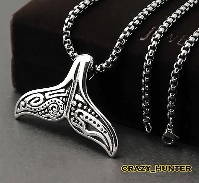 Solid Stainless Steel Whale's Tail Native Inspired Men's Maori Pendant Necklace • $19