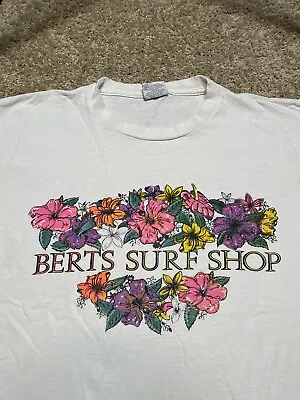 Vintage 90s Bert’s Surf Shop Carolina Coast T Shirt Floral XL White • $28.88
