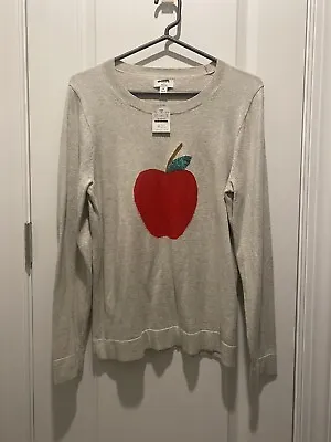 J Crew Womens Apple Sweater M Gray Long Sleeve  Teddie Teacher Crew Neck NWT • $35