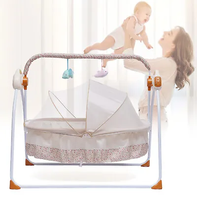 Auto-Swing Bed Bedside Bassinet Newborn Electric Baby Crib Cradle Rocking Basket • $78.85