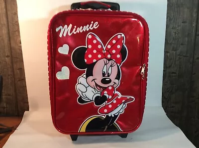 Disney Minnie Mouse Suitcase Carry On Rolls Handle Retracts Clean Sparkly • $54.99