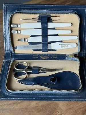 Vintage Griffon Manicure Nail Set Kit MADE IN AUSTRIA Zip Closer Blue Leather • $19.99