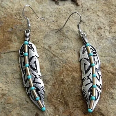 Turquoise Earrings Hook Dangle Drop Vintage Women Western Ethnic Boho Jewelry • $2.41