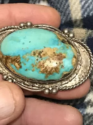 MASSIVE 28 Gram Vintage Old Unmarked Silver Turquoise Brooch VERY LARGE STONE • $31