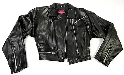 Vintage Verducci Black Leather Jacket Crop Short Sz 6 Zippers Shoulder Pads • $44.99