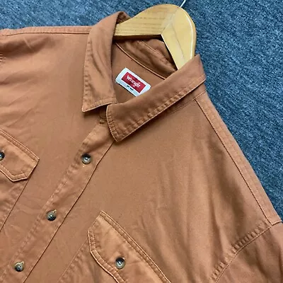 Wrangler Mens Large Button Up Orange Heavy Long Sleeve Shirt Pocket • $21