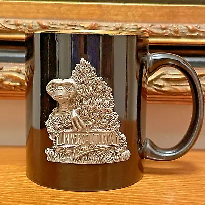 Vintage E.T. 'Universal Studios' Black Coffee Cup Gold Rim W/ Pewter E.T. Logo • $20