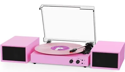 Pink Vinyl Record Player External W Speakers Vintage 3 Speed Turntable With Dual • $105