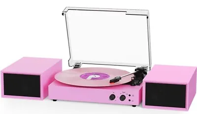 Pink Vinyl Record Player External W Speakers Vintage 3 Speed Turntable • $82.50