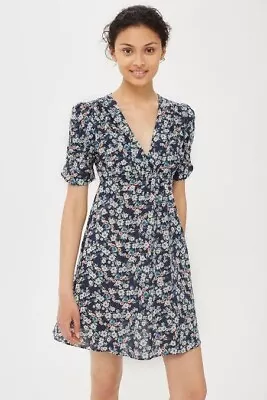 Topshop Blue Floral Tea Mini Dress - Size 4 6 XS £49 Oasis Warehouse Zara H&m • £16