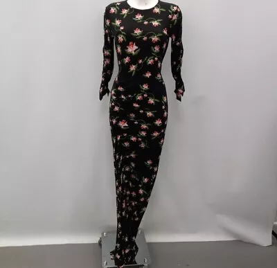 Preen Ruched Floral Maxi Dress Womens UK M 12 Black Thornton Bregazzi RMF01-SJT • $9.94