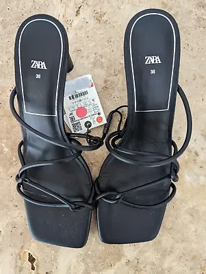 $19.33 • Buy Zara Black Leather Strappy Sandals Size 38