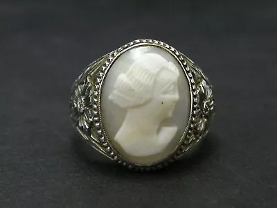 Antique Sterling Silver Natural Cameo Mens Ring 14.7g I14564 • $99