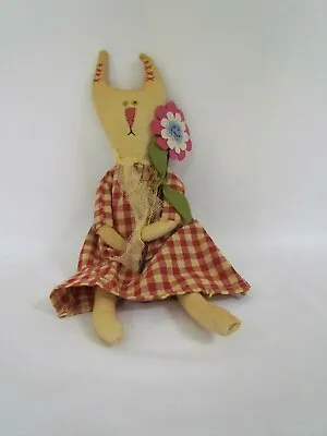 $10 • Buy Vintage, Primitive Looking Kitty Cat Doll Holding A Flower. Made By Collins