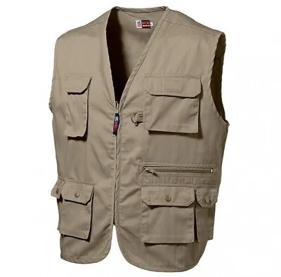 Mens Multi Pocket Vest Hiking Hunting Fishing Waistcoat Body Warmer Gilet Jacket • £10.95