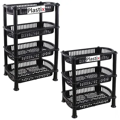 3 4 Tier Plastic Storage Shelf Shelves Basket Rack Caddy Home Kitchen Veg Fruit • £11.45