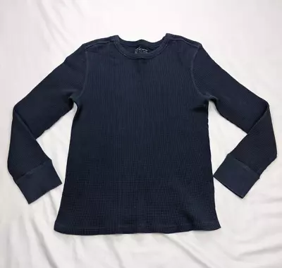 J Crew Utility Knit Cotton Womens Size L Blue Dark Long John Waffle Long Sleeve • $13.94