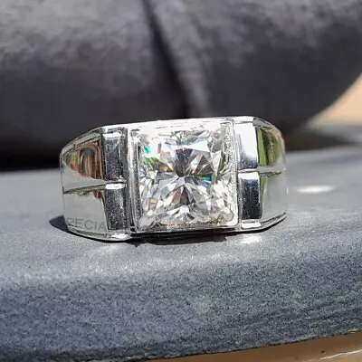 2.55 Ct Cushion Cut Men's Diamond Solitaire Ring 925 Silver -Watch Video ! • $60