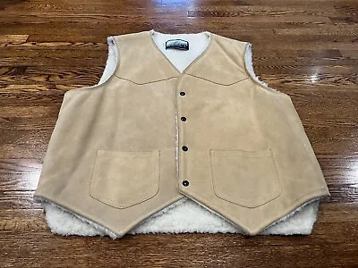VTG Fieldmaster Leather Vest Men L Tan Brown Suede Ranch Western Sherpa Jacket • $35