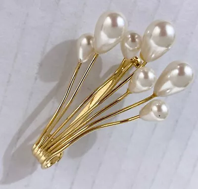 Vintage Napier Pin Faux Pearl Flower Bouquet Floral Stem Spray Grannycore Brooch • $14.99