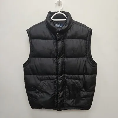 Ralph Lauren Polo Y2K Gilet Mens RL Down Full Puffer Black Bodywarmer Vest Large • £109.99